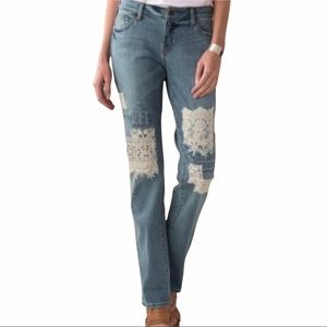 Sundance Lace Patch Blue Denim Jeans
